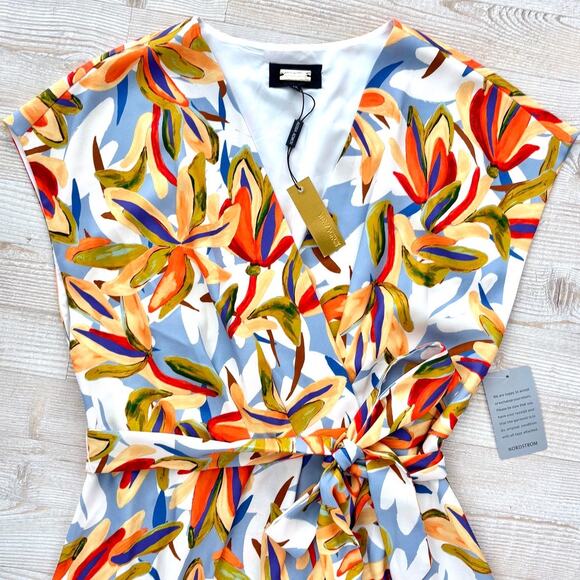 New Alexia Admor Iris Drop Shoulder Wrap Dress | Large Palm Multi 12 - Picture 3 of 11